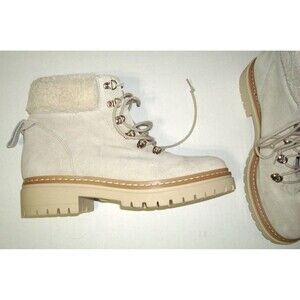 New Womens Cream Off White Lace Up Shearling Suede Hiking Boots 40 9 Fabianelli